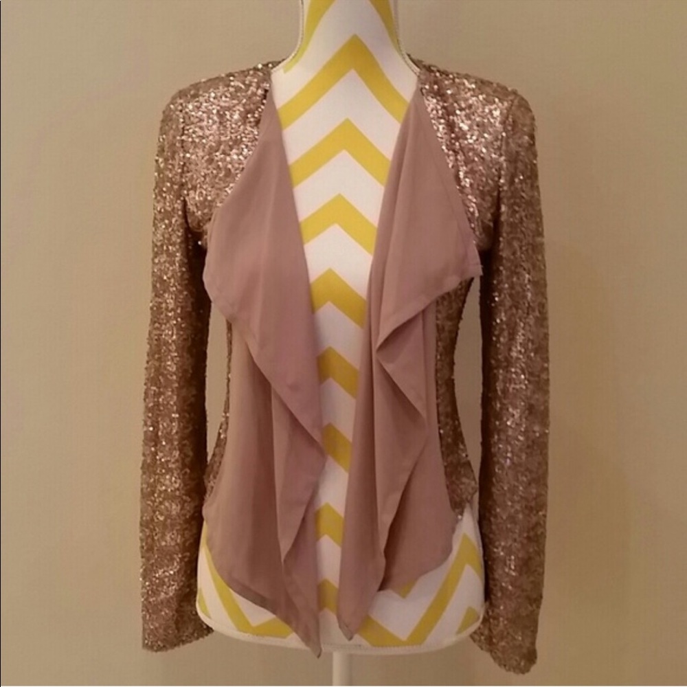 Sequined chiffon contrast flyaway blazer
